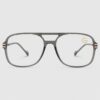 A pair of metal-framed glasses with clear lenses, showcasing a modern and stylish design.