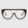 A pair of eyeglasses featuring elegant gold detailing on the temples, showcasing a stylish and sophisticated design.