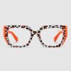 A pair of leopard print glasses with a stylish frame, showcasing a bold and trendy design.