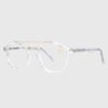 A pair of glasses featuring clear lenses and elegant gold rims, showcasing a stylish and modern design.